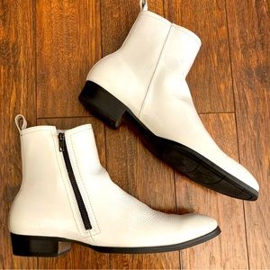 Men’s 10 Steve Madden Aspenn White Patent Leather Ankle Boot Zip Wedding Chelsea